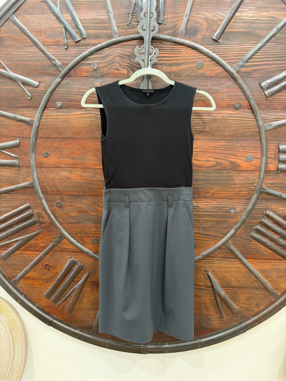 Theory Black & Gray Sleeveless Mini Dress